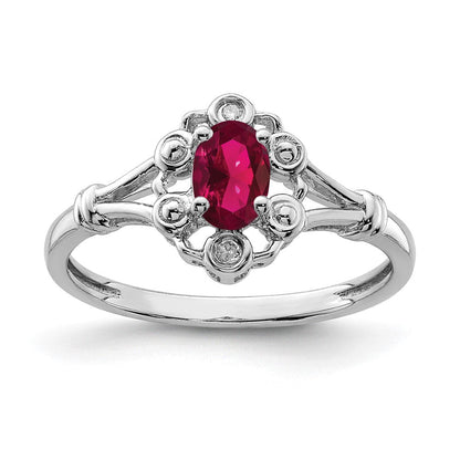 Sterlingsilber Rhodiniert Erzeugt Rubin & Diamant. Ring
