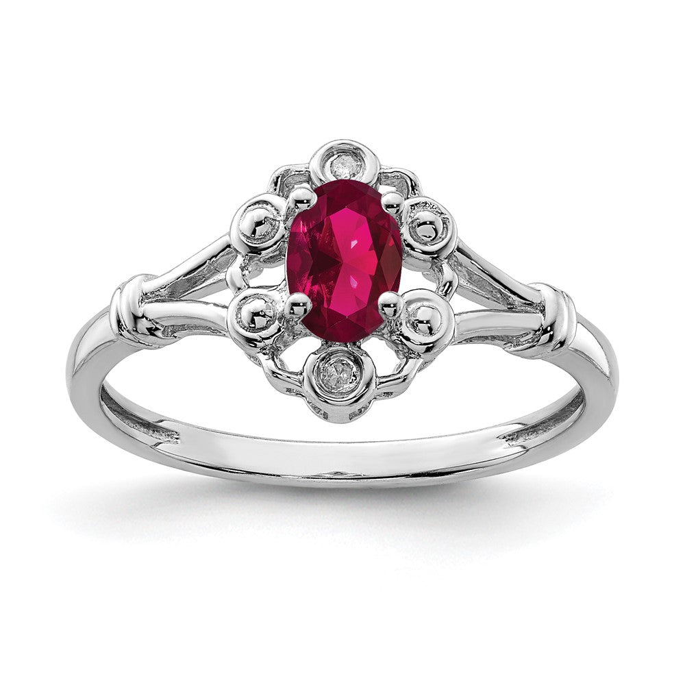 Sterlingsilber Rhodiniert Erzeugt Rubin & Diamant. Ring