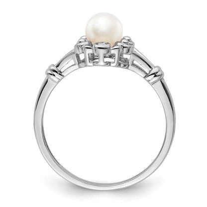 Sterlingsilber Rhodiniert Fw Zuchtperle & Diamant. Ring