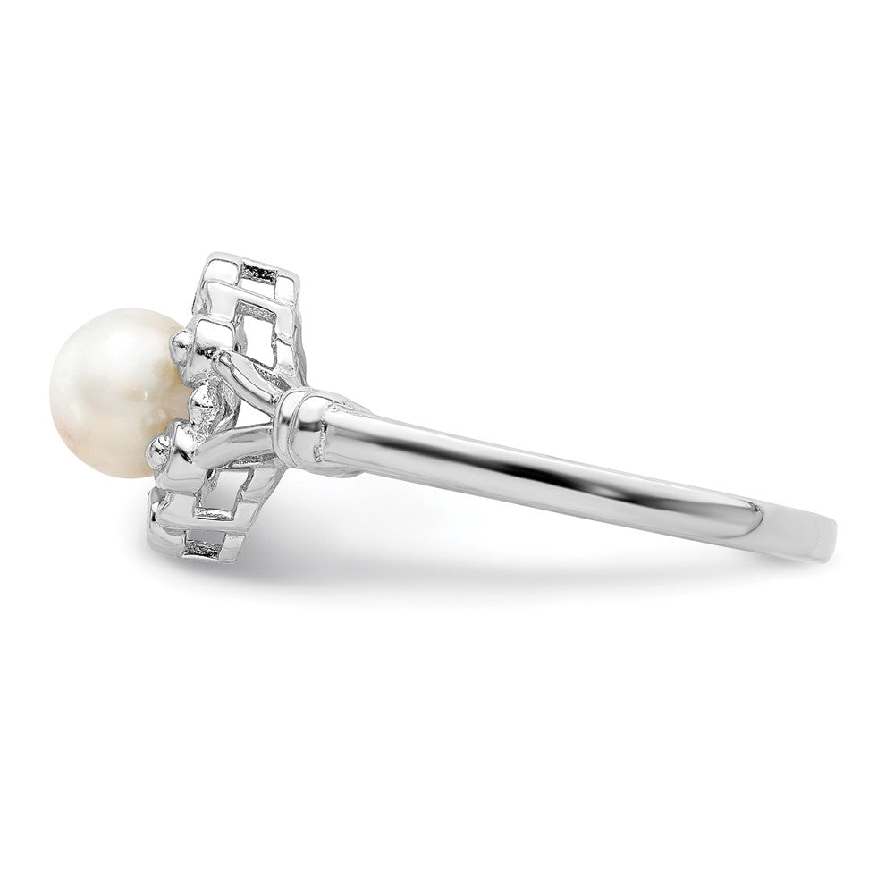 Sterlingsilber Rhodiniert Fw Zuchtperle & Diamant. Ring