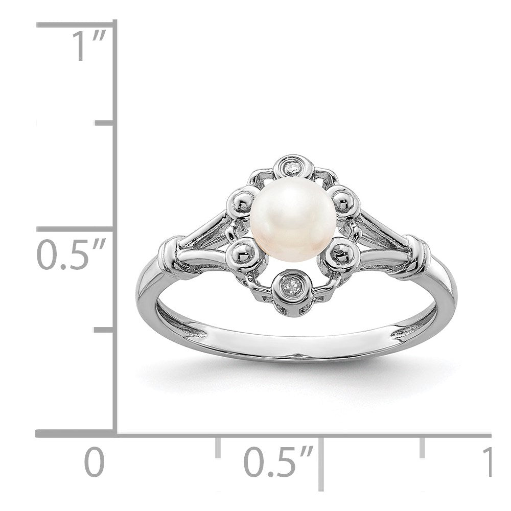 Sterlingsilber Rhodiniert Fw Zuchtperle & Diamant. Ring
