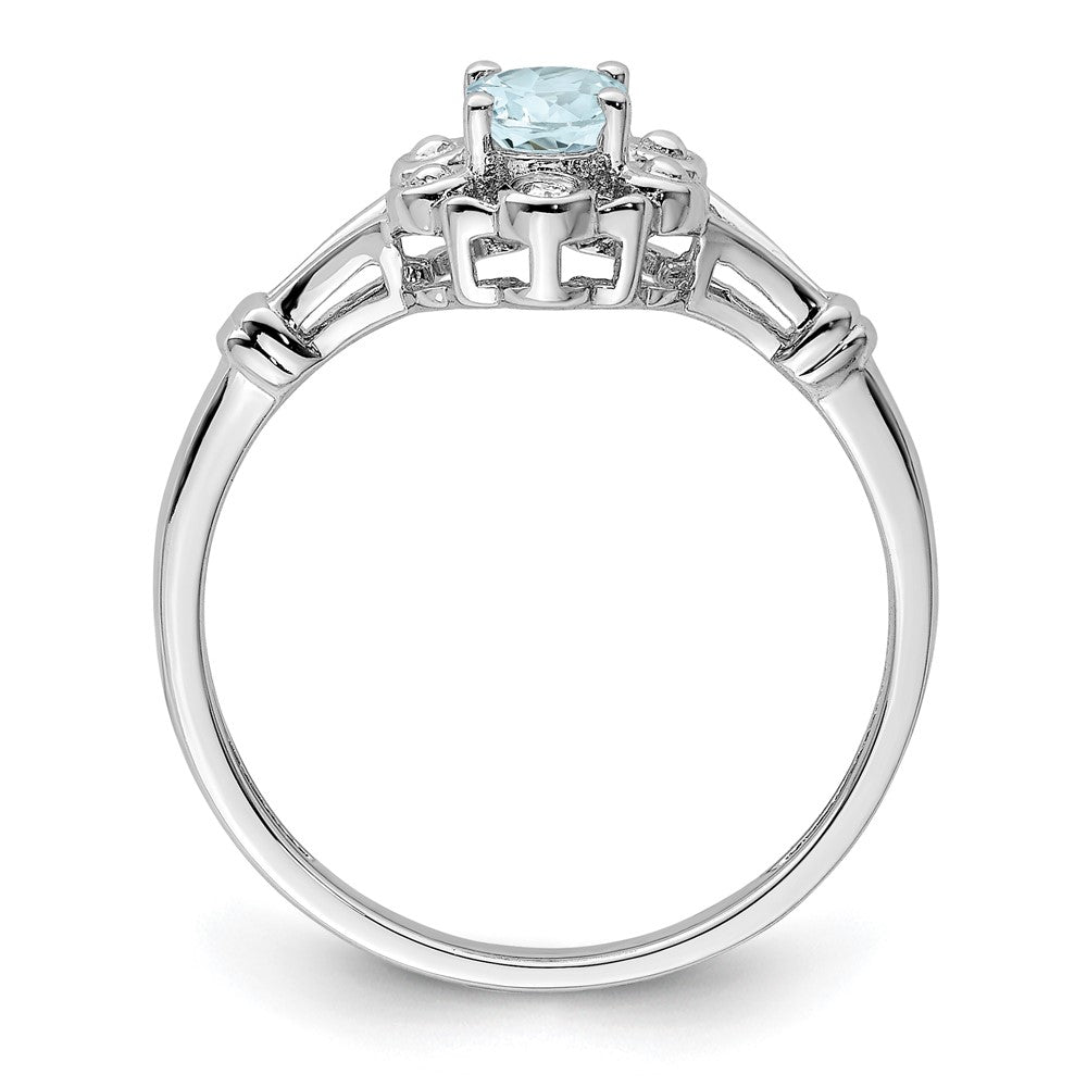 Sterlingsilber Rhodiniert Aquamarin & Diamant. Ring
