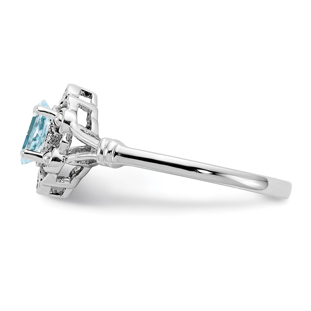Sterlingsilber Rhodiniert Aquamarin & Diamant. Ring