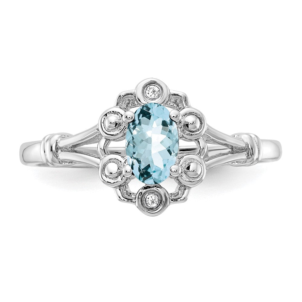 Sterlingsilber Rhodiniert Aquamarin & Diamant. Ring
