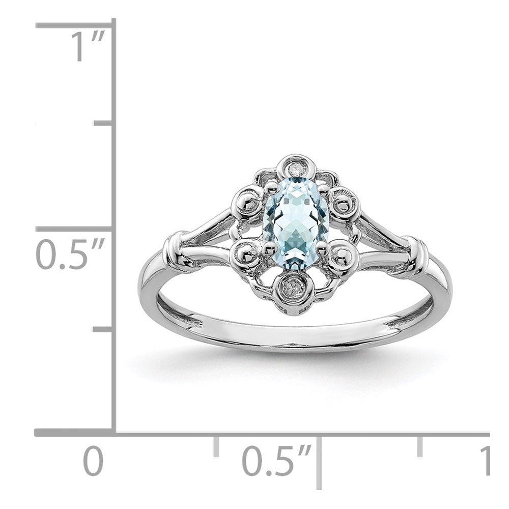 Sterlingsilber Rhodiniert Aquamarin & Diamant. Ring