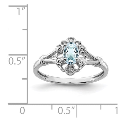 Sterlingsilber Rhodiniert Aquamarin & Diamant. Ring