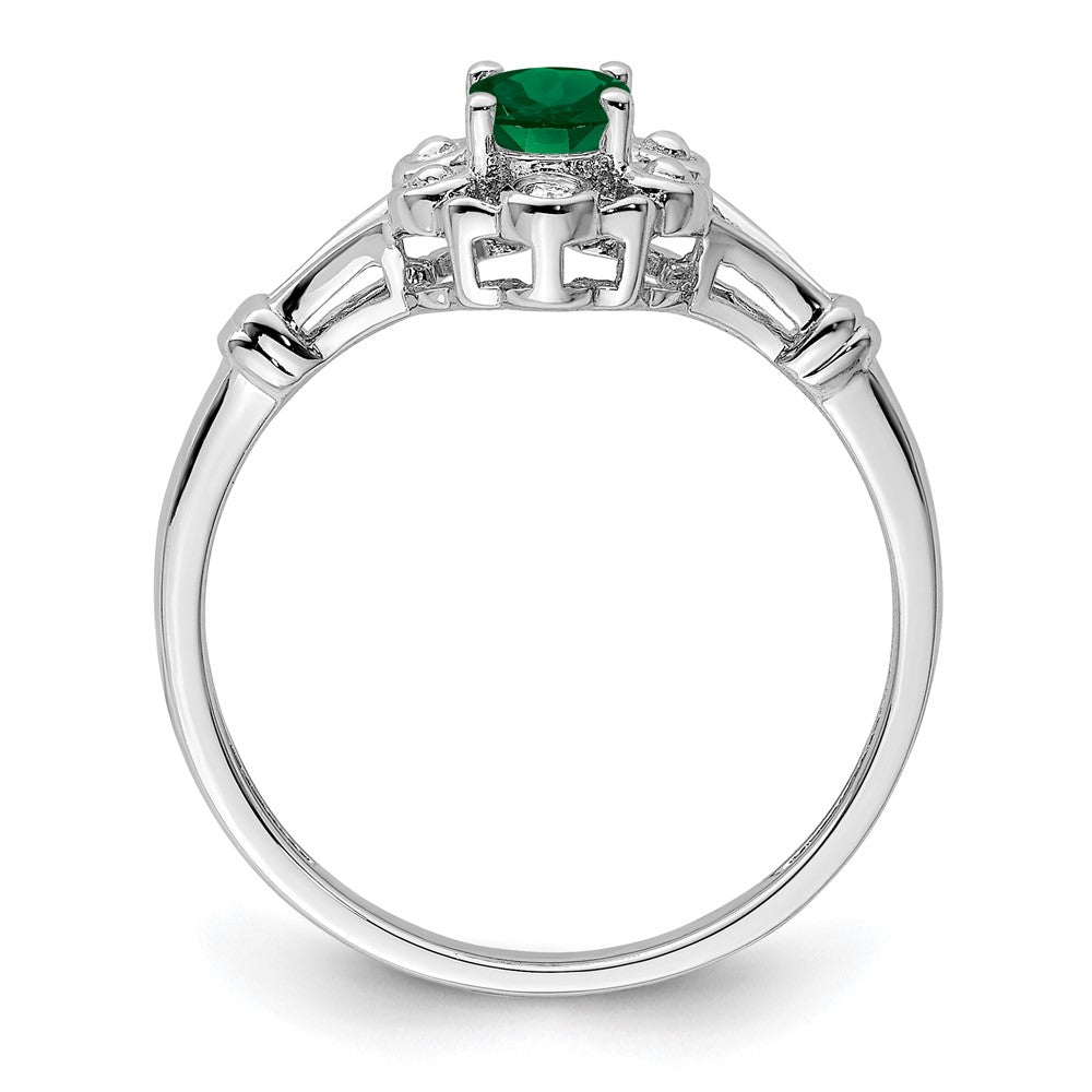 Sterlingsilber Rhodiniert Erzeugt Smaragd & Diamant. Ring