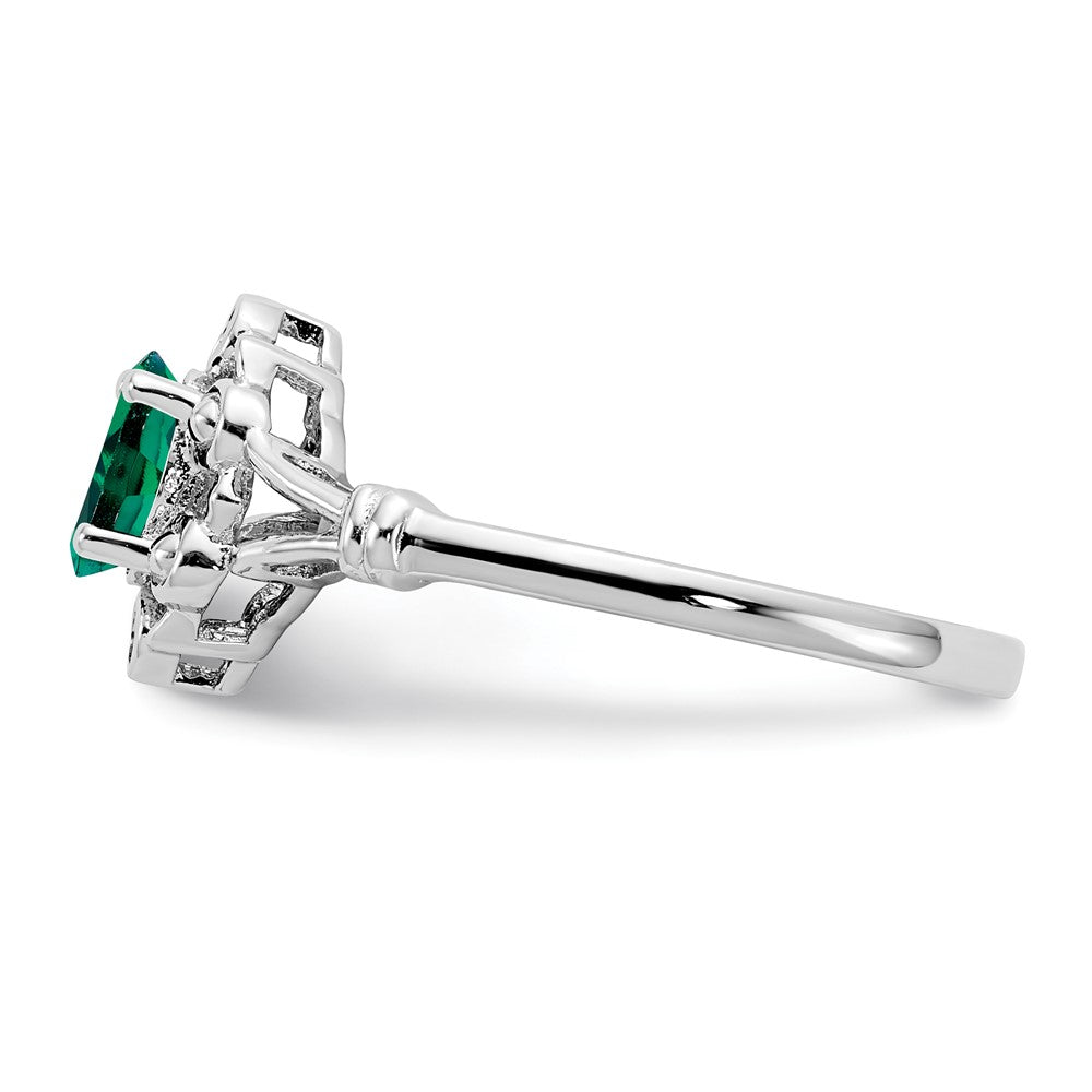 Sterlingsilber Rhodiniert Erzeugt Smaragd & Diamant. Ring