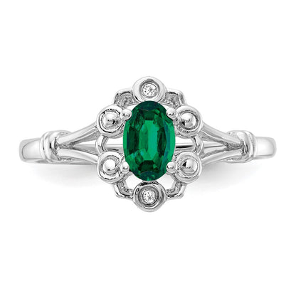 Sterlingsilber Rhodiniert Erzeugt Smaragd & Diamant. Ring