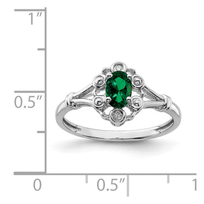 Sterlingsilber Rhodiniert Erzeugt Smaragd & Diamant. Ring