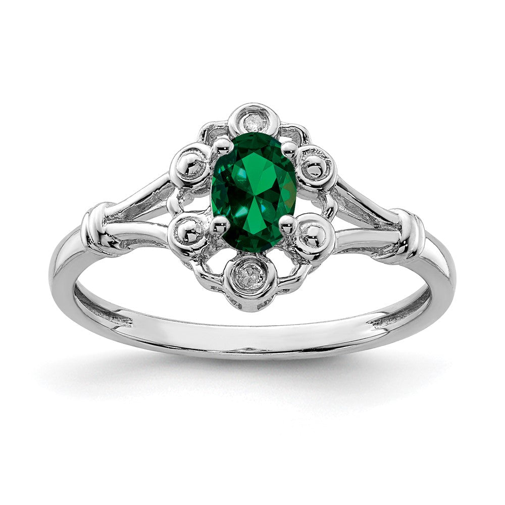 Sterlingsilber Rhodiniert Erzeugt Smaragd & Diamant. Ring