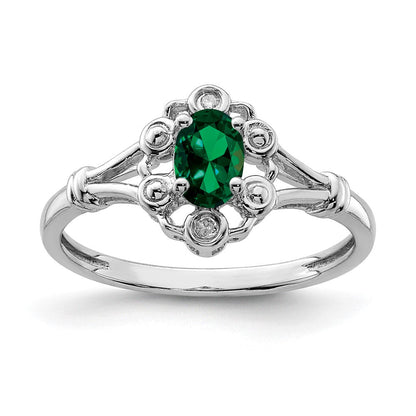 Sterlingsilber Rhodiniert Erzeugt Smaragd & Diamant. Ring