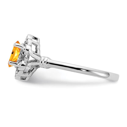 Sterlingsilber Rhodiniert Citrin & Diamant. Ring
