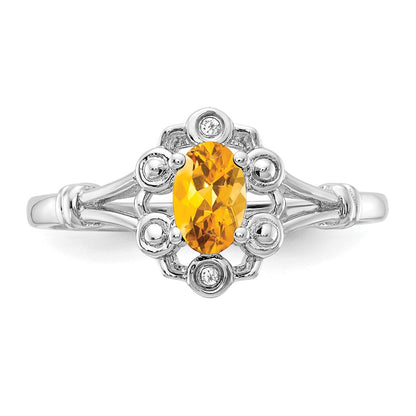 Sterlingsilber Rhodiniert Citrin & Diamant. Ring