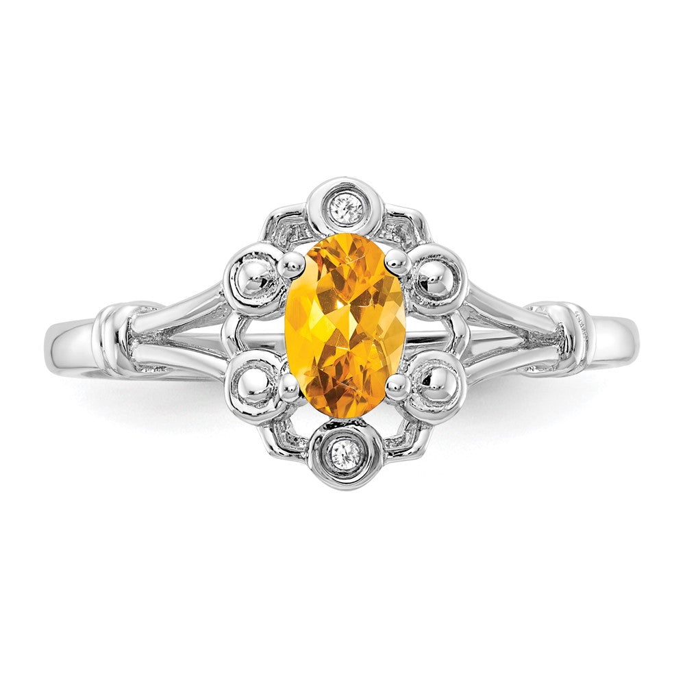 Sterlingsilber Rhodiniert Citrin & Diamant. Ring