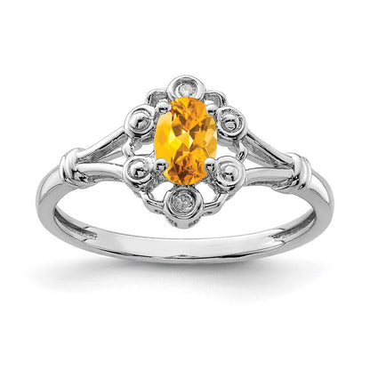 Sterlingsilber Rhodiniert Citrin & Diamant. Ring