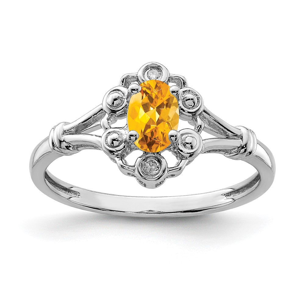 Sterlingsilber Rhodiniert Citrin & Diamant. Ring