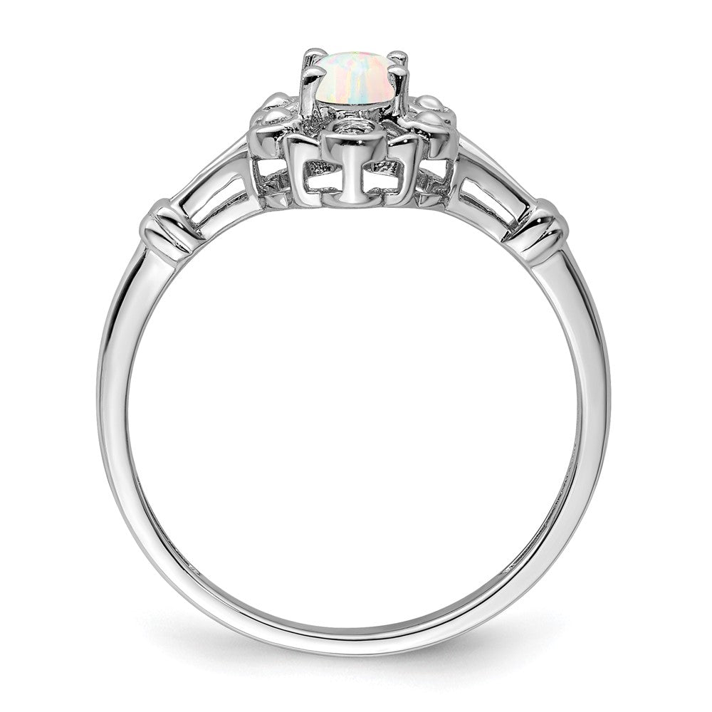Sterlingsilber Rhodiniert Erzeugt Opal & Diamant. Ring