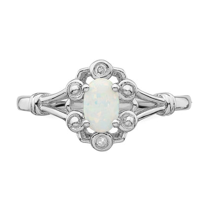 Sterlingsilber Rhodiniert Erzeugt Opal & Diamant. Ring