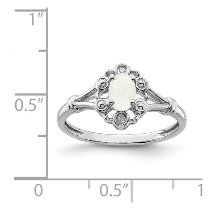 Sterlingsilber Rhodiniert Erzeugt Opal & Diamant. Ring