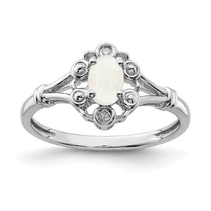 Sterlingsilber Rhodiniert Erzeugt Opal & Diamant. Ring
