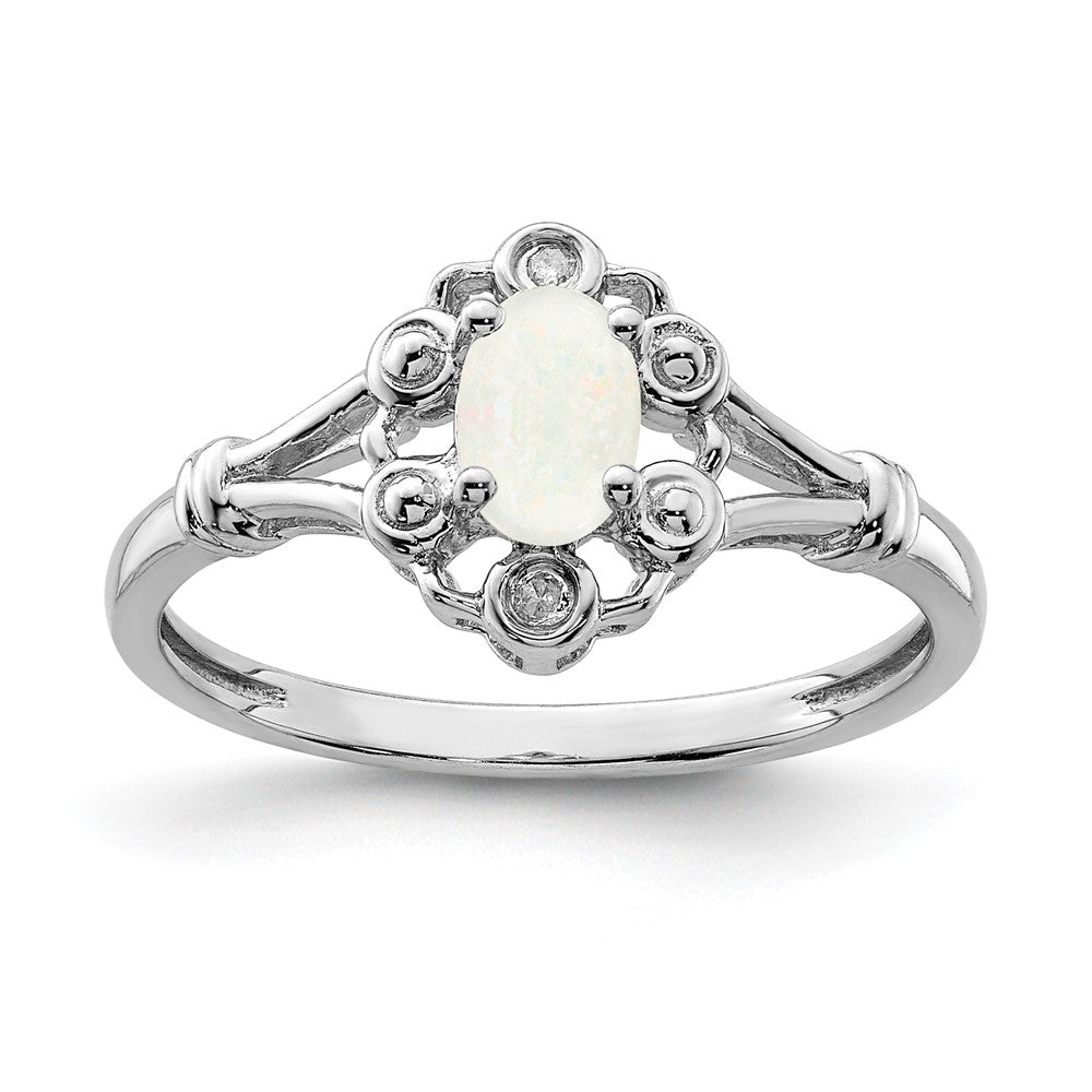 Sterlingsilber Rhodiniert Erzeugt Opal & Diamant. Ring