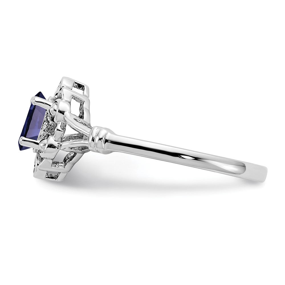Sterlingsilber Rhodiniert Erzeugt Saphir & Diamant. Ring