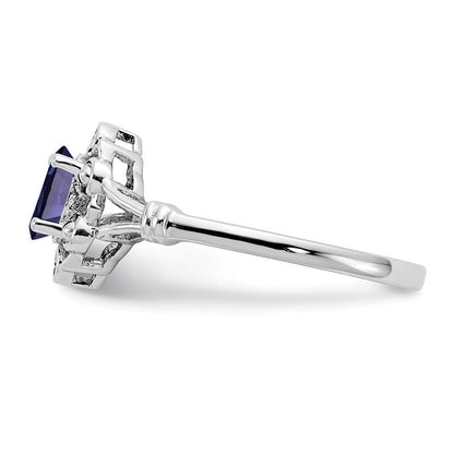 Sterlingsilber Rhodiniert Erzeugt Saphir & Diamant. Ring