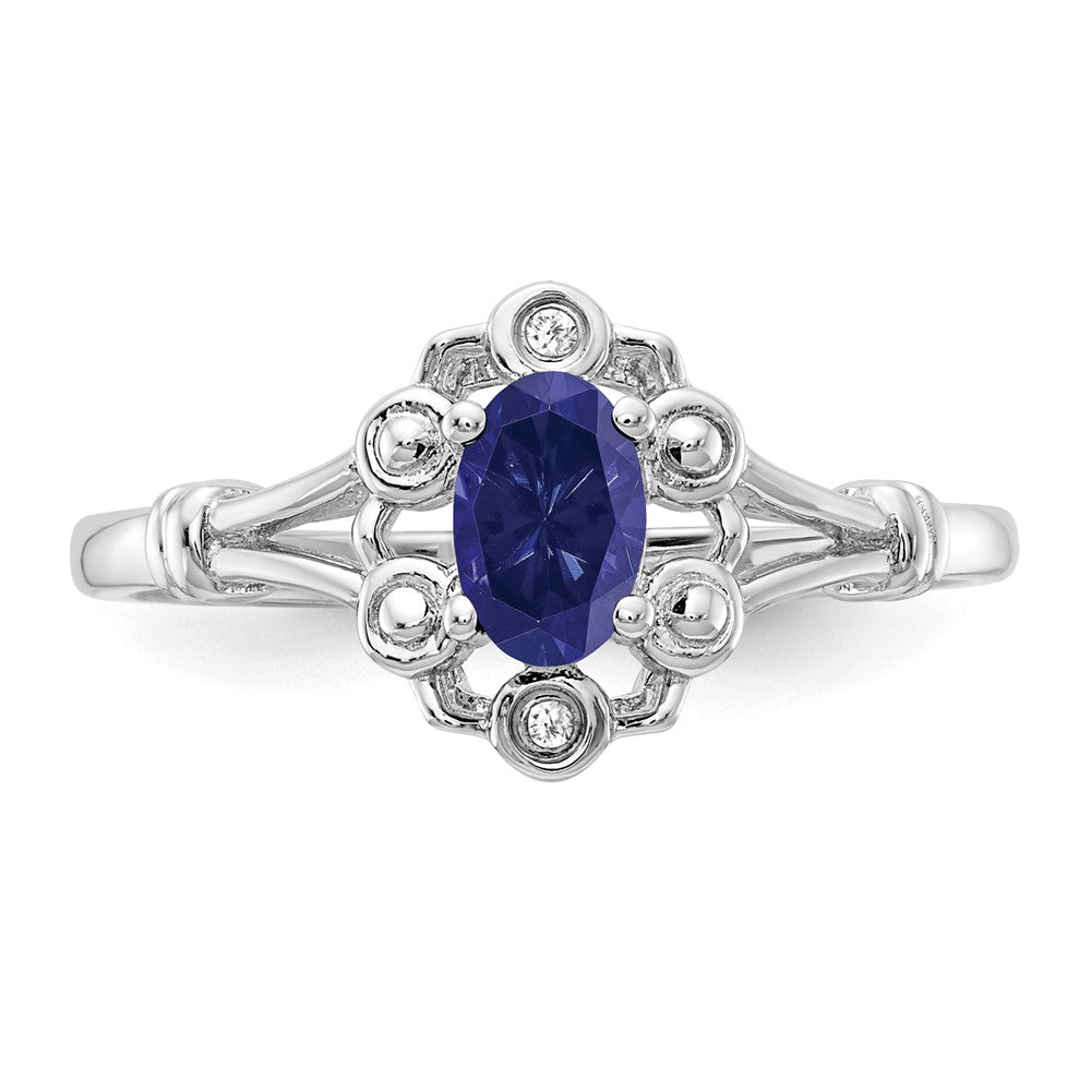 Sterlingsilber Rhodiniert Erzeugt Saphir & Diamant. Ring