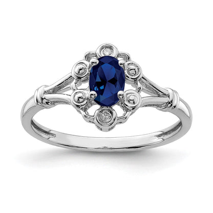 Sterlingsilber Rhodiniert Erzeugt Saphir & Diamant. Ring