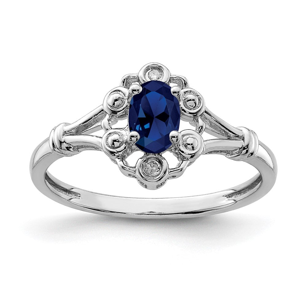 Sterlingsilber Rhodiniert Erzeugt Saphir & Diamant. Ring