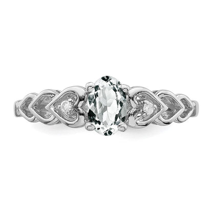 Sterlingsilber Rhodiniert Weiß Topas & Diamant. Ring