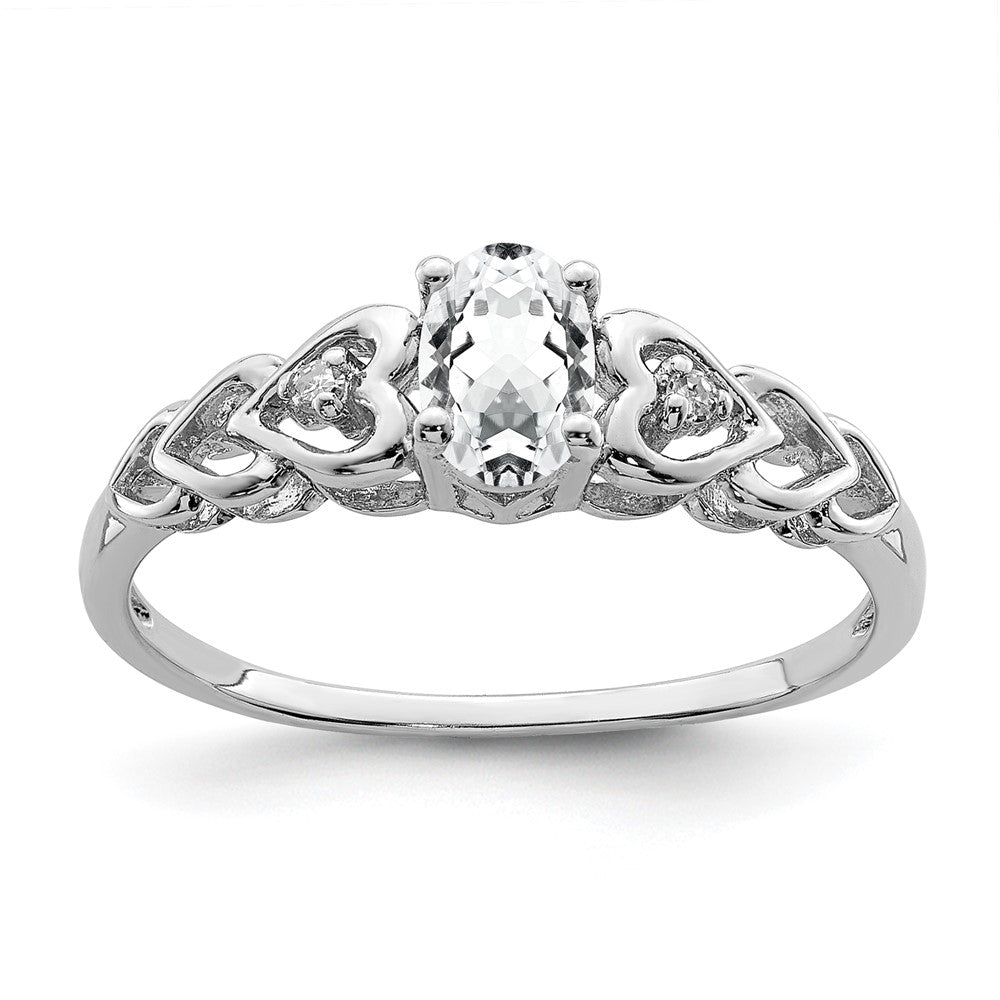 Sterlingsilber Rhodiniert Weiß Topas & Diamant. Ring