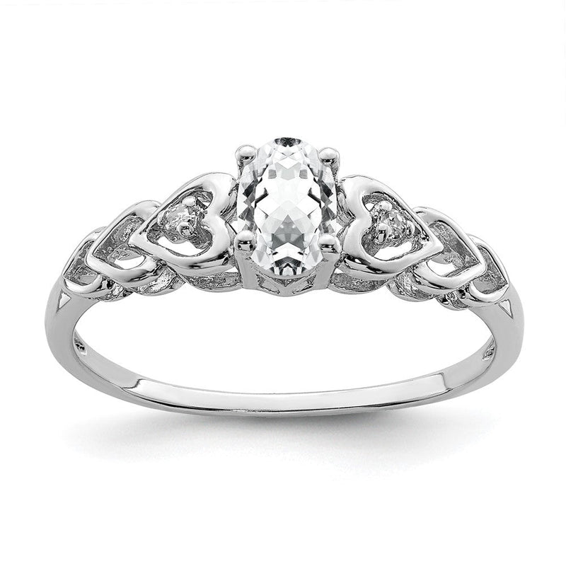 Sterlingsilber Rhodiniert Weiß Topas & Diamant. Ring