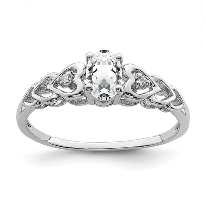 Sterlingsilber Rhodiniert Weiß Topas & Diamant. Ring