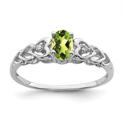 Sterlingsilber Rhodiniert Peridot & Diamant. Ring