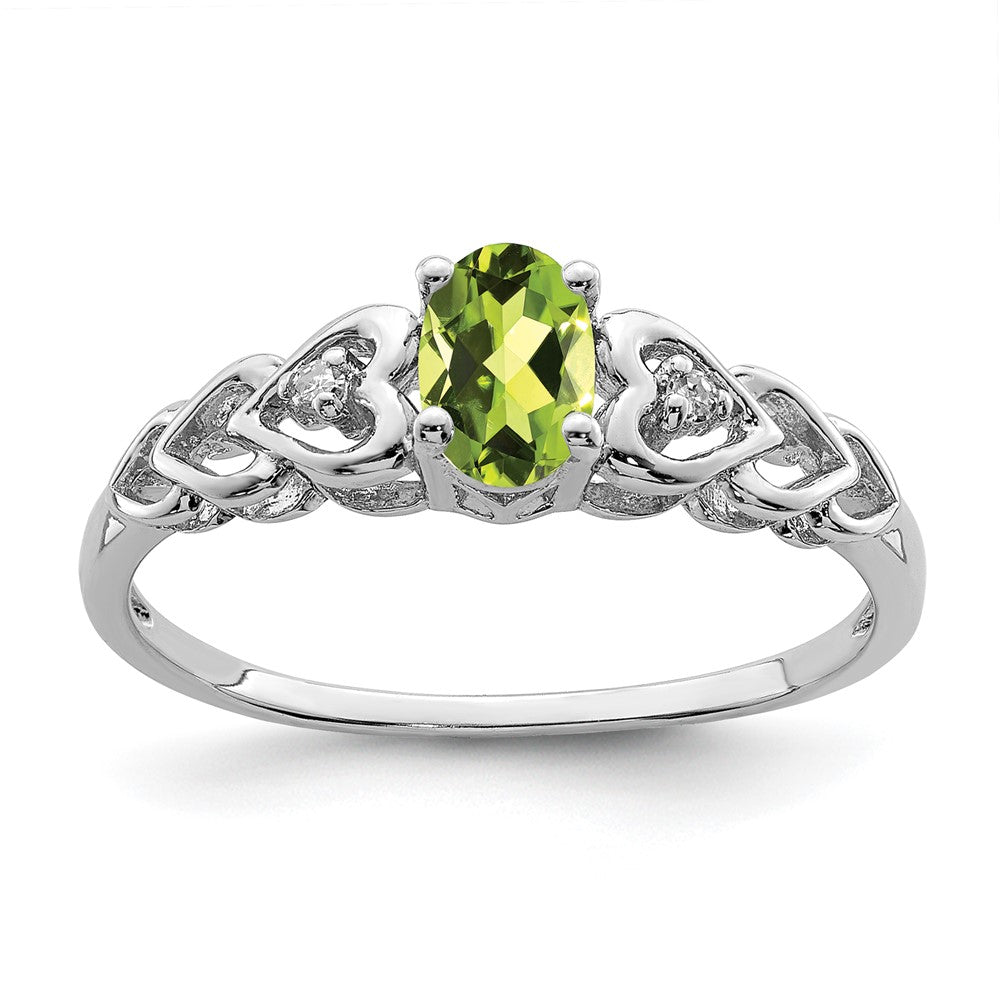 Sterlingsilber Rhodiniert Peridot & Diamant. Ring