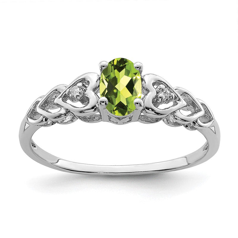 Sterlingsilber Rhodiniert Peridot & Diamant. Ring