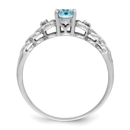 Sterlingsilber Rhodiniert Schweizer Blautopas & Diamant. Ring
