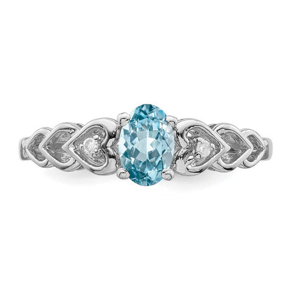 Sterlingsilber Rhodiniert Schweizer Blautopas & Diamant. Ring