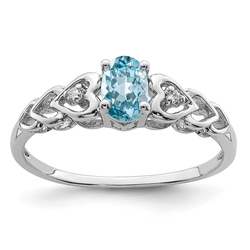 Sterlingsilber Rhodiniert Schweizer Blautopas & Diamant. Ring