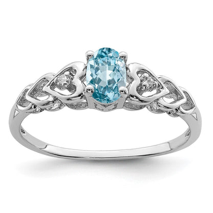 Sterlingsilber Rhodiniert Schweizer Blautopas & Diamant. Ring