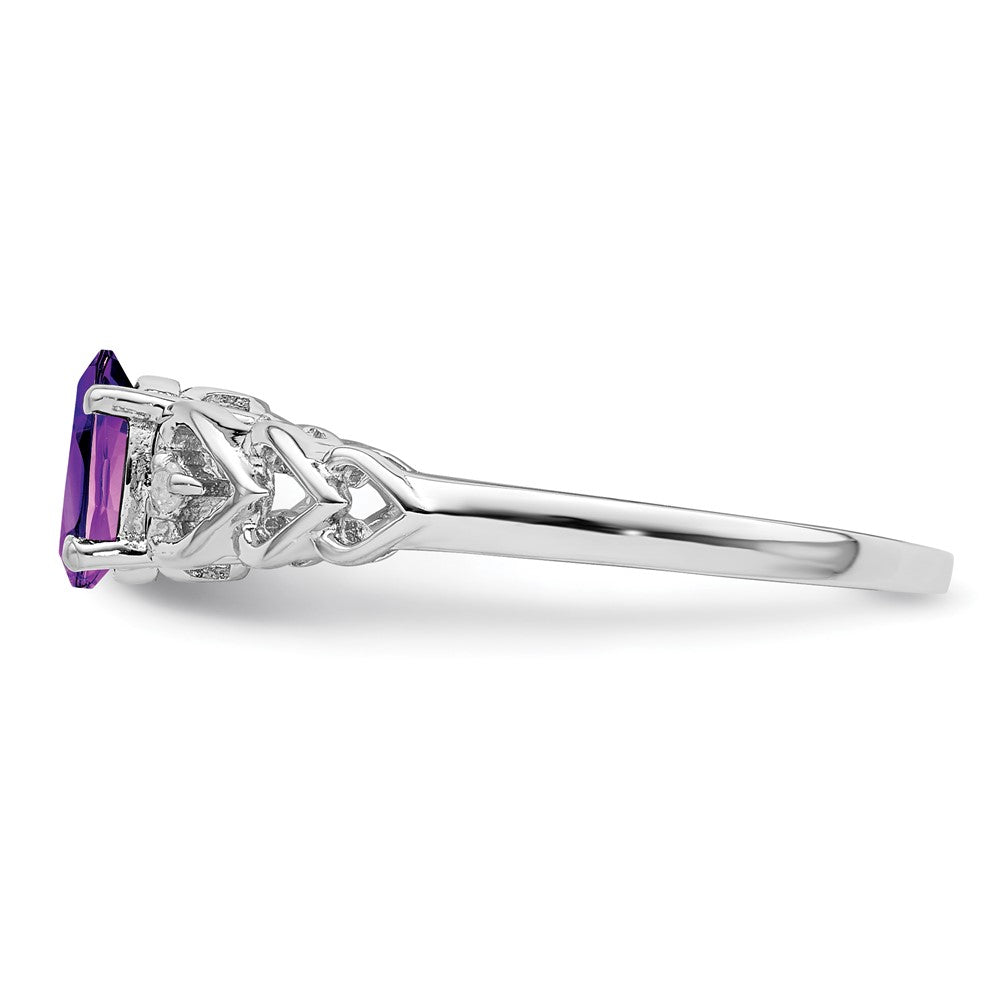 Sterlingsilber Rhodiniert Amethyst & Diamant. Ring