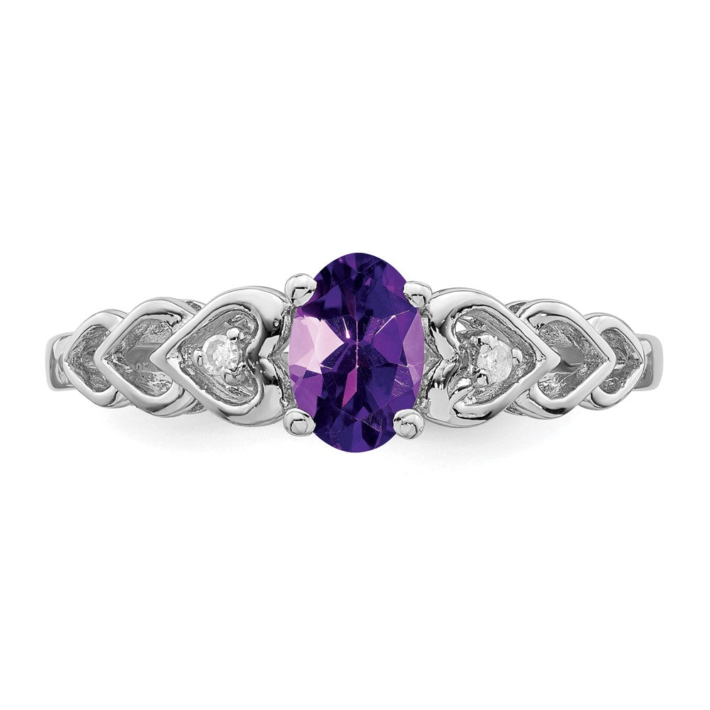 Sterlingsilber Rhodiniert Amethyst & Diamant. Ring