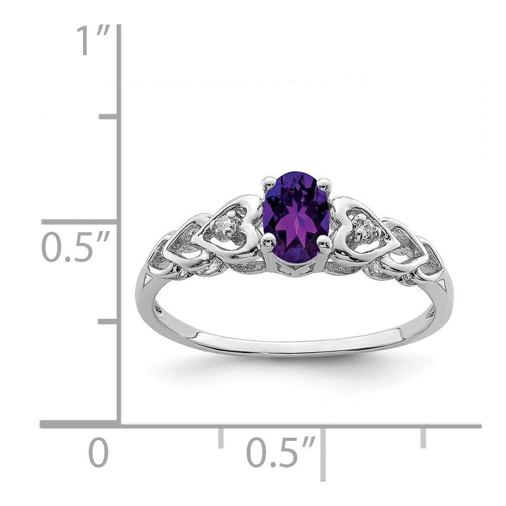 Sterlingsilber Rhodiniert Amethyst & Diamant. Ring