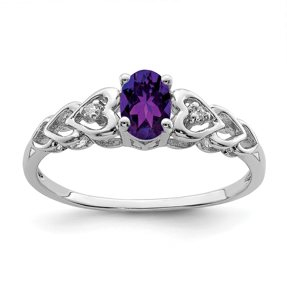 Sterlingsilber Rhodiniert Amethyst & Diamant. Ring