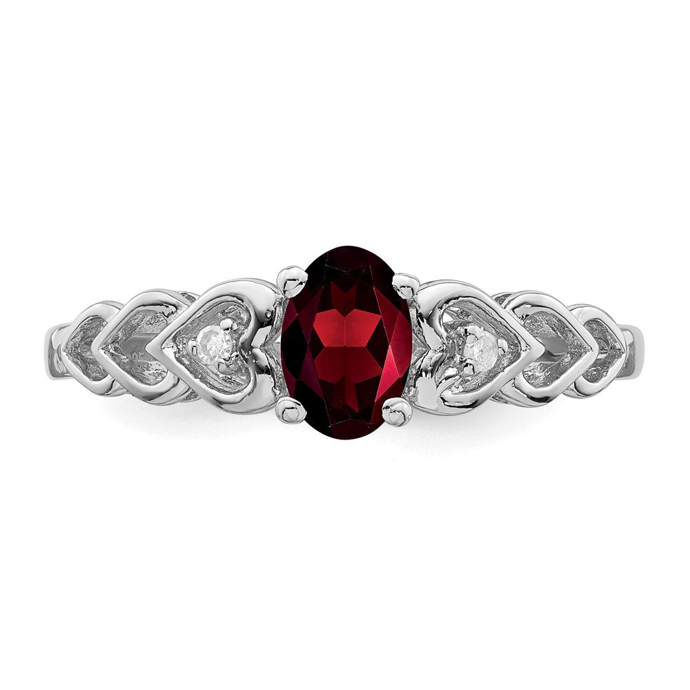 Sterlingsilber Rhodiniert Granat & Diamant. Ring