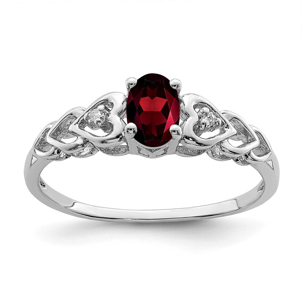 Sterlingsilber Rhodiniert Granat & Diamant. Ring