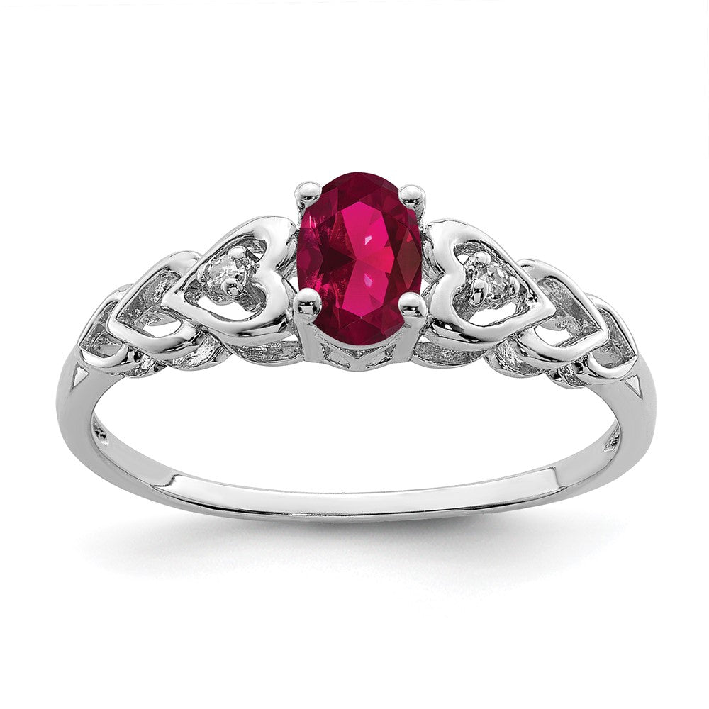Sterlingsilber Rhodiniert Erzeugt Rubin & Diamant. Ring