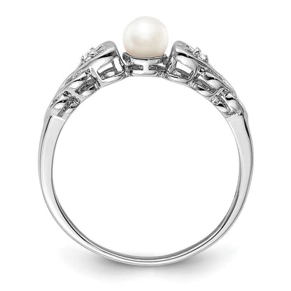 Sterlingsilber Rhodiniert Fw Zuchtperle & Diamant. Ring